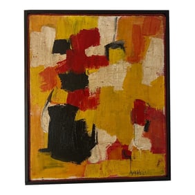 1960s Modern American Abstract Oil on Canvas Signed Framed