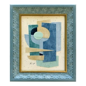 Abstract Blue Collage in Vintage Frame