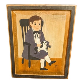 1980s Signed American Folk Art Painting on Board by J. Kirby.