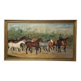 Late 18th Century Horse Fair Oil Painting, Framed