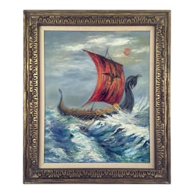 Vintage Oil Painting of Viking Ship