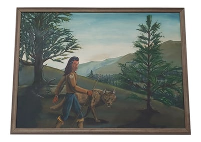 Outsider Art "Steve Jobs on a Quest" Figurative Landscape Acrylic Painting, Framed