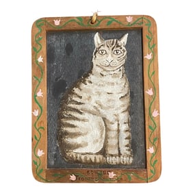 Antique Cat Oil Painting on Slate - Unique!