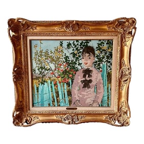 Antique Suzanne Eisendieck Framed Oil Portrait Painting "Jardin a Sirole", French Polish Post Impres