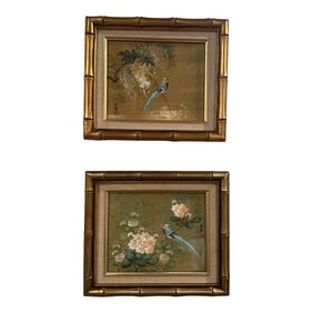 Set of 2 Vintage Chinese Paintings on Cork Paper