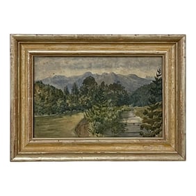 Vintage Original Watercolor Landscape Painting, Custom Framed