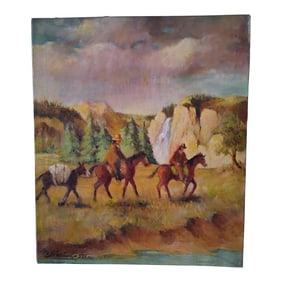 Native Americans on Horseback With Packing Mule O/C Painting