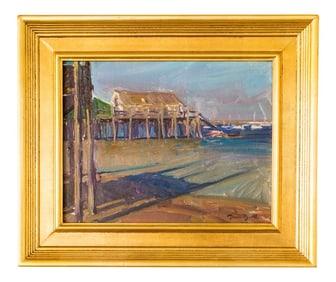 Captain Jack's Wharf Contemporary Nautical Seascape Oil Painting, Framed