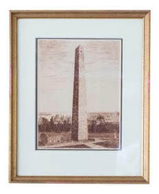 Mid 19th Century "Bunker Hill" Architectural Reproduction Print, Framed