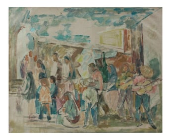 Muted Abstracted People Scene 1967 Oil