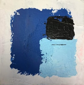 Blue, Light Blue and Black on White Contemporary Abstract Acrylic Painting