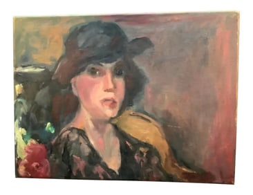 1970s Expressionist Style Portrait of a Woman Oil Painting