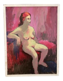 1970 Modernist Figurative Female Nude Acrylic Painting, Framed