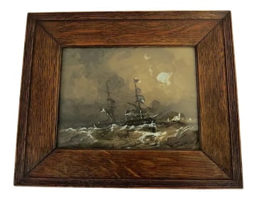 Mid 19th Century Small Gouache by Julian Oliver Davidson know for Naval Illustration Framed Ship