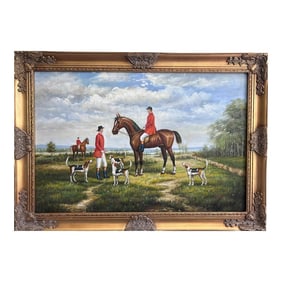 M. Aarinon Original Oil Painting, English Fox Hunt Scene, Horses & Hounds