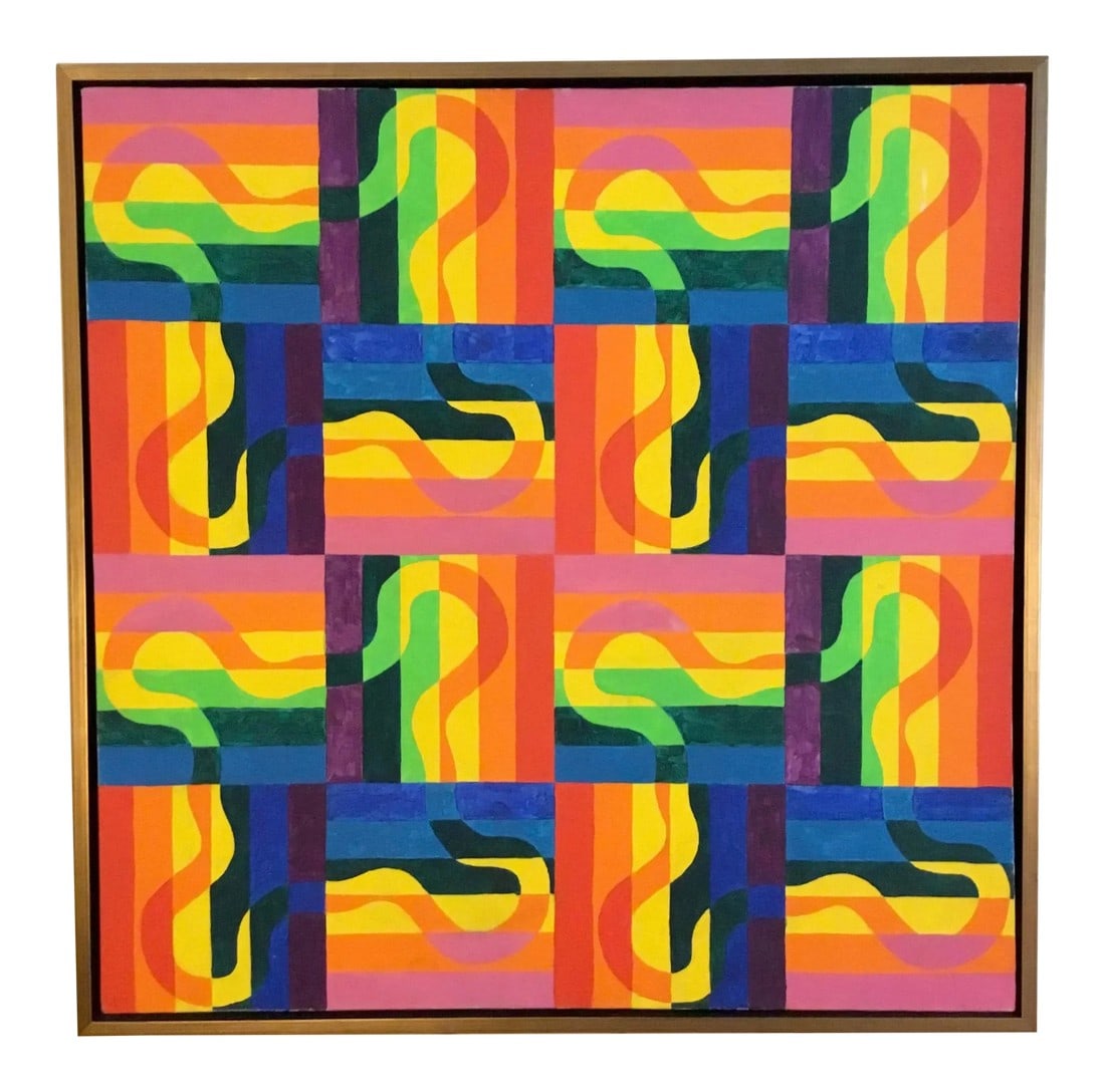 1960s Op Art Oil Painting on Canvas, Framed (1 of 4)