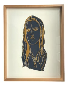 1970s "Navy Blue Girl" Figurative Serigraph, Framed