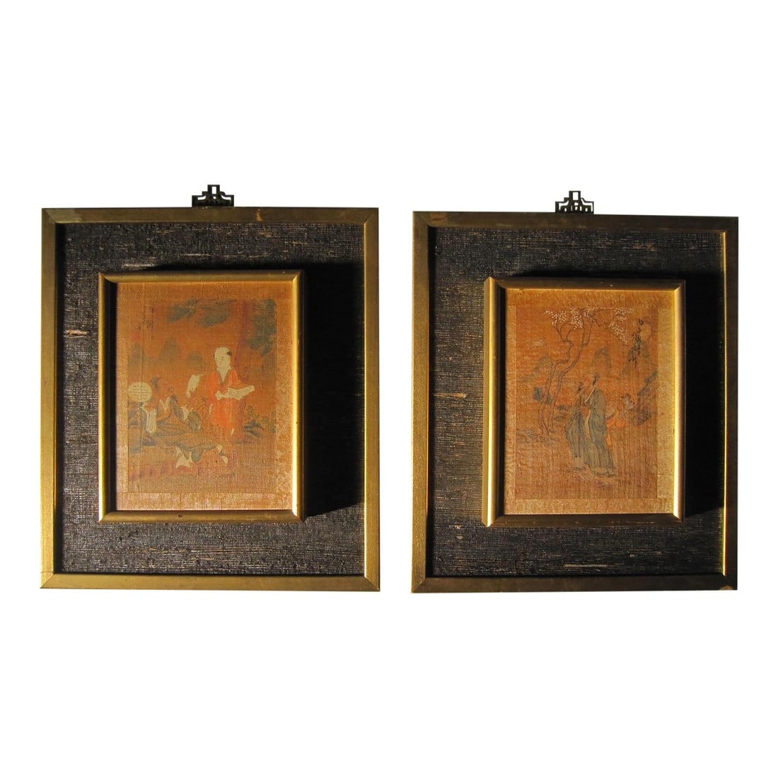 Framed Chinese Paintings on Silk, Pair (1 of 8)