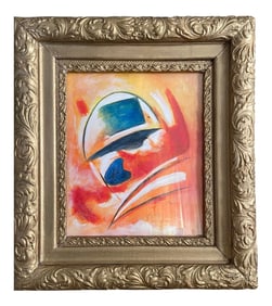 Le Chapeau Bleu' Contemporary Abstract Acrylic Painting, Framed