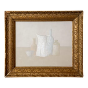 Modern Still Life Painting on Canvas in Vintage Frame