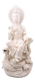Late 19th Century Chinese DeHua Porcelain Seated Kuan Yin on a Dragon Throne