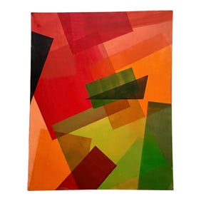 Vintage 1970s Abstract Multi Color Acrylic Modernist Art Painting / Made in Usa Color Block Wall Art