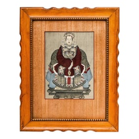 Wonderful Antique Chinese Ancestral Portrait Miniature Painted Asian Wood Frame