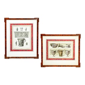 Stately Pair Neoclassical Antique 19th Century Colored Prints Neoclassical Pompei Italy Home Wall De