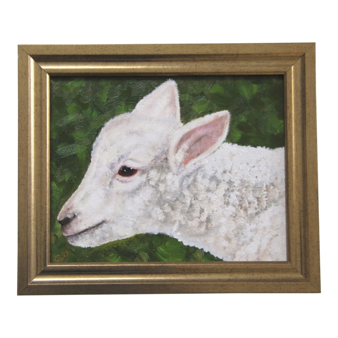 Sheep Lamb Portrait Realism English Traditional White Beige Green Original Oil Painting by Cleo Plow (1 of 8)