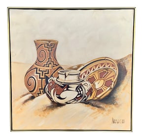 Vintage Large Natonichee 'Broken Pottery' Screenprint on Canvas