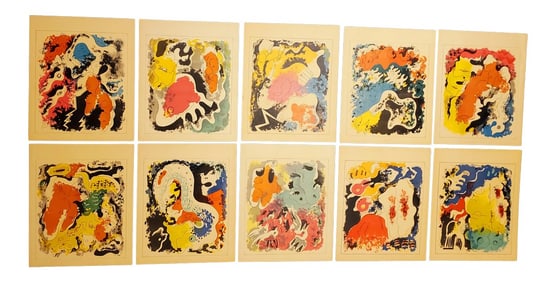 1960s Mid Century Abstract Expressionist Lithographs by Carlos Merida - Set of 10