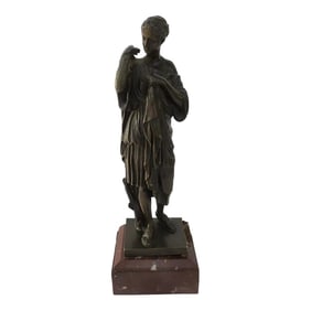 Late 19th Century Diana Bronze Statue with Marked Marble Base Muse Du Louvre