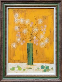 Mid 20th Century Houston Artist Pat Colville (B. 1931) "Floral Arrangement" Abstract Still Life Oil