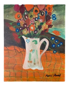 Mid 20th Abstract Wildflowers Still Life Painting by Marie Howell