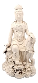 Late 19th Century Chinese DeHua Porcelain Seated Kuan Yin and Dragon Transfiguration