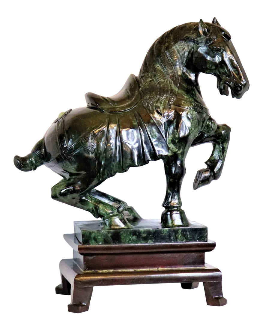 Large Mid-Century Chinese Spinach Jade Horse Sculpture (1 of 13)