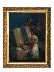 Antique Signed 19th Century Oil on Canvas "Vanitas", Gilt Wood Framed