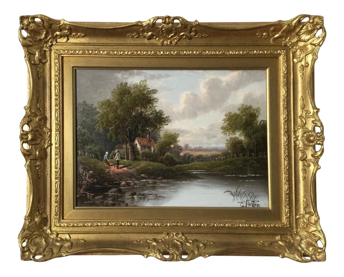 19th Century English Victorian Landscape Oil Painting Signed E. Horton, Framed (1 of 8)