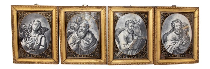 1886 German Miniature Paintings of the Four Apostles, Framed - Set of 4