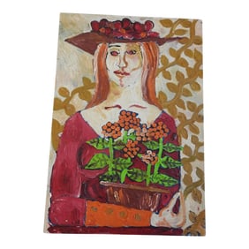 1970s Fauvist Portrait Oil Painting of a Woman on Wooden Board