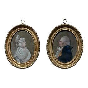 Miniature Portraits in Giltwood Frames - A Pair