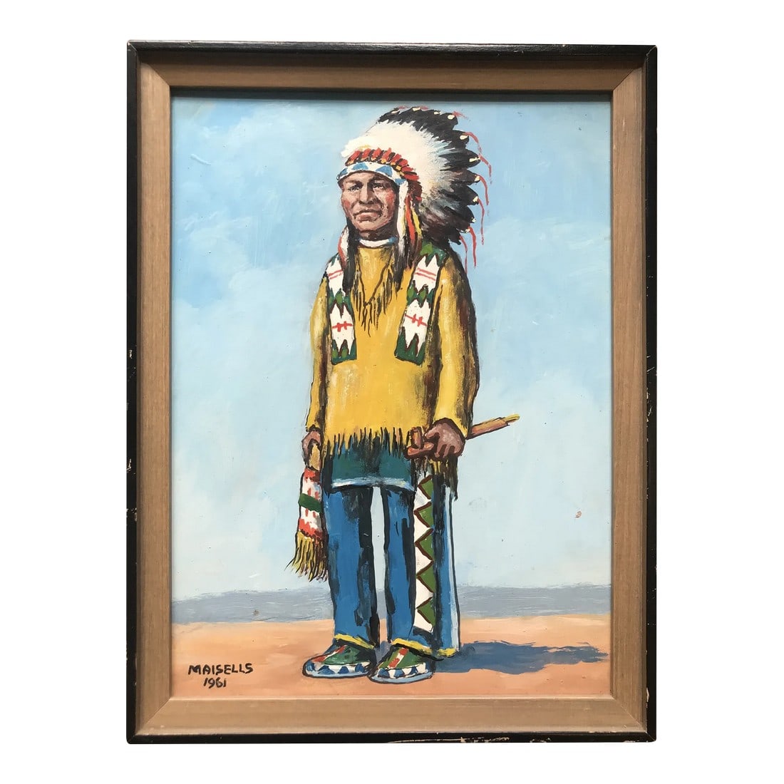 Vintage 1961 Oil Painting on Board Native American Portrait (1 of 7)