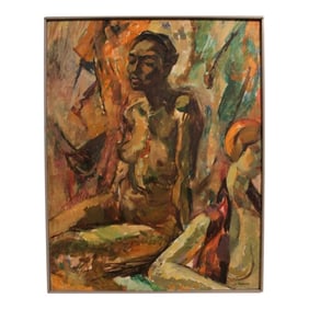 1980s "Black Nude With Mannequin" Original Anthony Ferrara Oil Painting, Framed