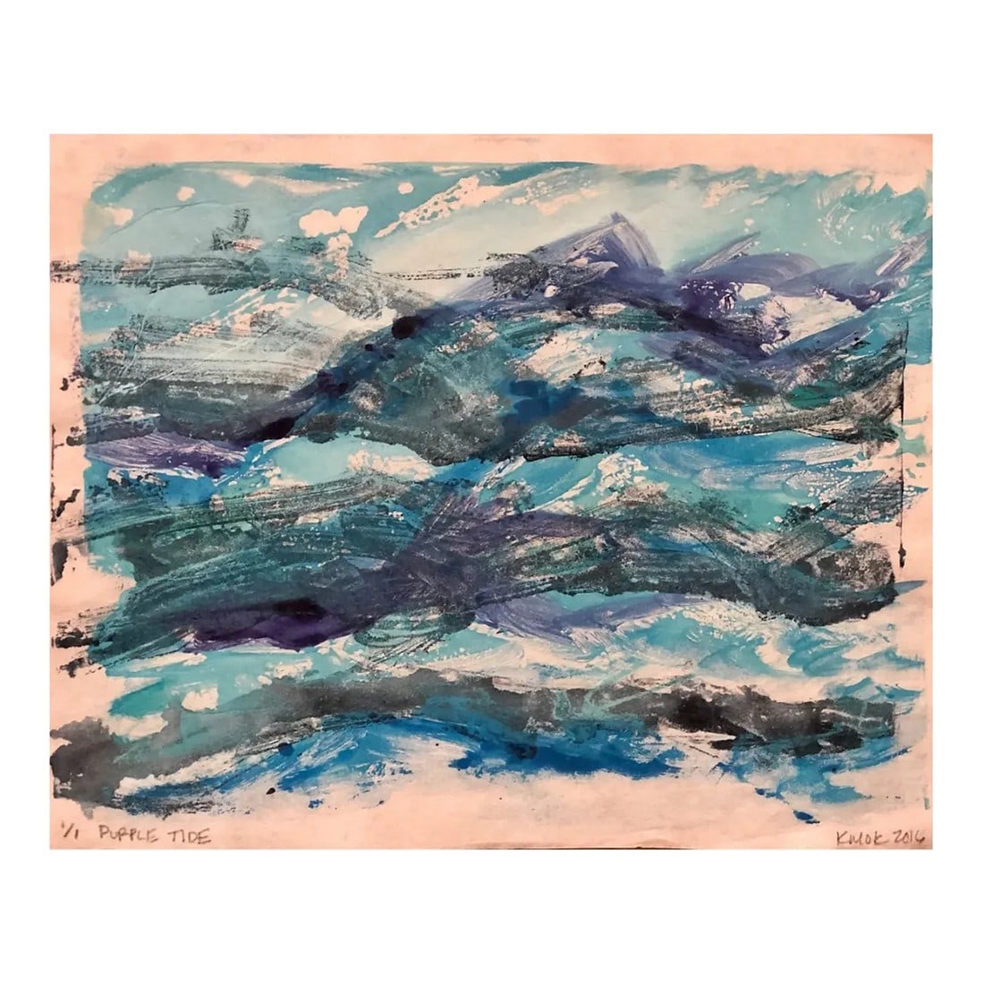 Purple Tide Abstract Expressionist Monotype Painting: Purple Tide is an original Monotype painting, created in 2018 with Mixed Media (Ink & Acrylic) on Mulberry paper that measures 8.5 x 11 inches. * not framed, as seen in picture. From the artist: This