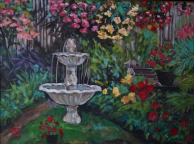 Framed "Begonia Gardens" Acrylic Painting