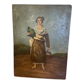 Vintage Painting on Board of Woman