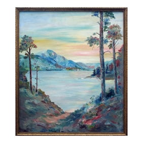 1930s "Pathway to the Lake" Mountain Landscape Painting by A. Griffin, Framed