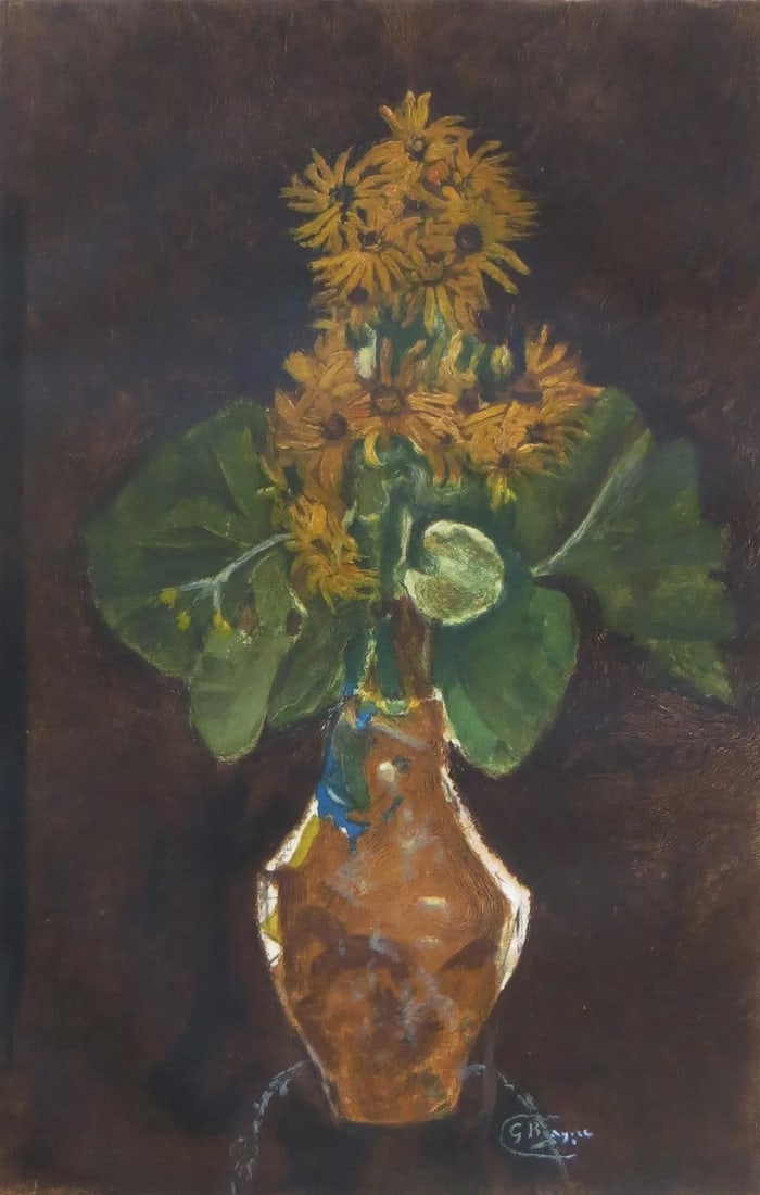 1952 George Braque Les Marguerites (Daisies) Color Etching and Aquatint: Artist: George Braque – French (1882-1963) Title: Les Marguerites (Daisies) Year: circa 1952 Medium: Color etching and aquatint Publisher: Maeght, Paris (bears Maeght blindstamp in lower left co