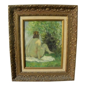 1960s French Impressionist Painting of Nude by Noted Artist Jules R. Herve (1887-1981)