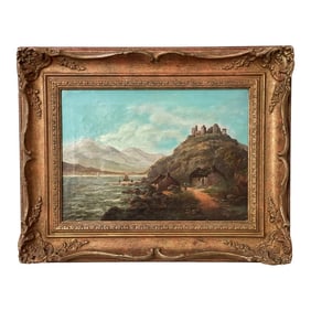 Antique Oil Painting of European Village